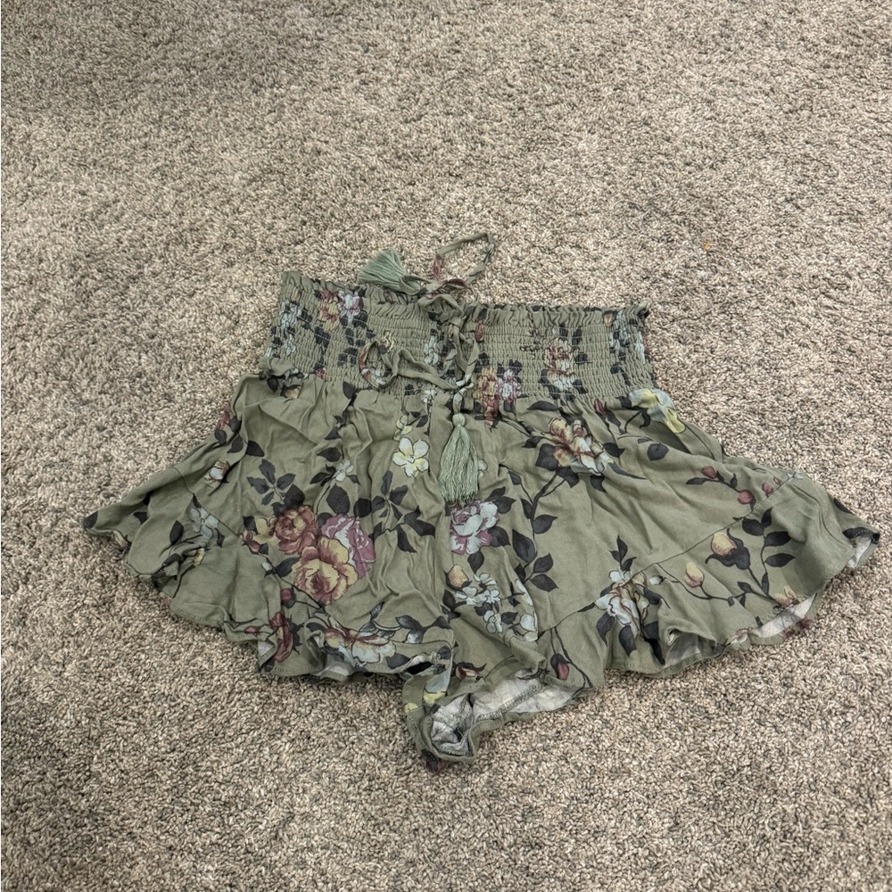 Floral Green Ruffle Shorts